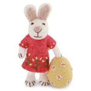 NWT Gry & Sif Felt FAIR TRADE White EASTER Bunny w/Melon Dress & Big Egg WOOL